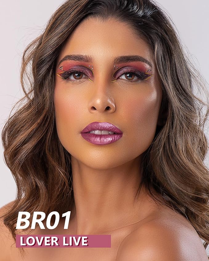 MAKI YIKA Metallic Pink Lipstick Long Lasting Hot Pink Lipsticks for Mother Women High Shine Glitter Lipstick No Smudge Transferproof Liquid Lip Gloss (BR01 Love Story)