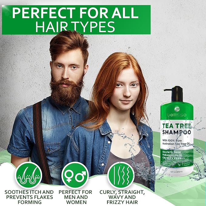 Tea Tree Oil Shampoo - Sulfate and Paraben Free with Collagen Keratin - Ideal for Women and Men with Oily Hair and Scalp Buildup - Anti Dandruff Treatment for Itchy, Dry Scalps – Salon Grade Products