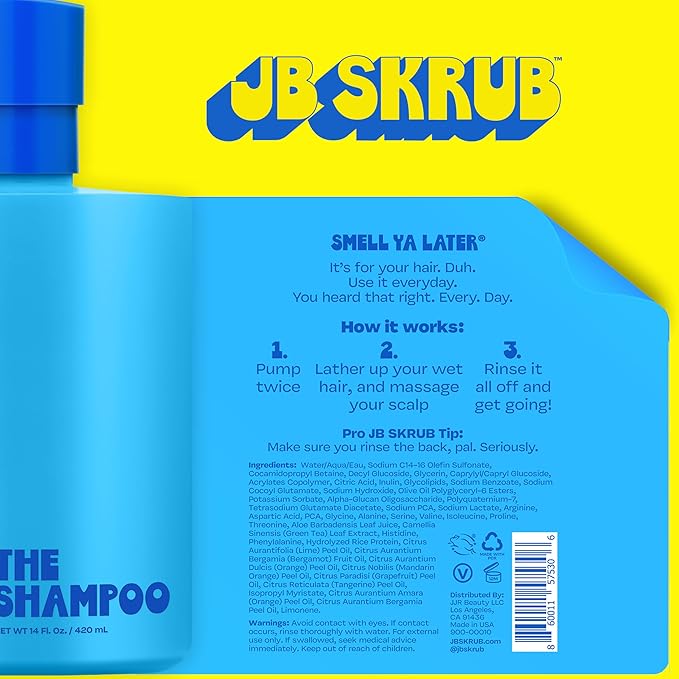 JB SKRUB Boys Shampoo for Kids, Tweens & Teens‚ Aloe Vera & Green Tea for Healthy Hair & Scalp‚ Sulfate-Free, Paraben-Free, Citrus Scent, 14 oz.