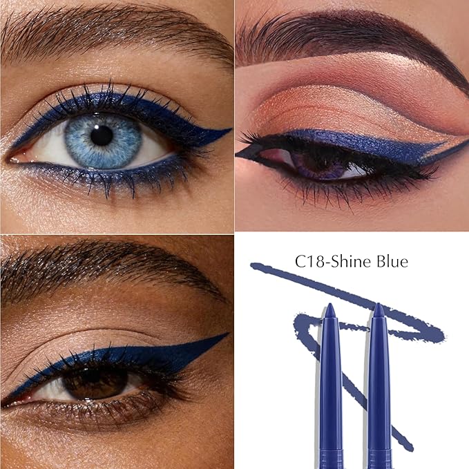 2 PCS Dark Blue Eyeliner Pencil, Retractable Shine Gel Waterline Eye Liner Pen Set for Women, Smudge-Proof Multi-Use Shimmer Creamy Eyeshadow High Pigmented Long-Lasting Smooth Eye Makeup