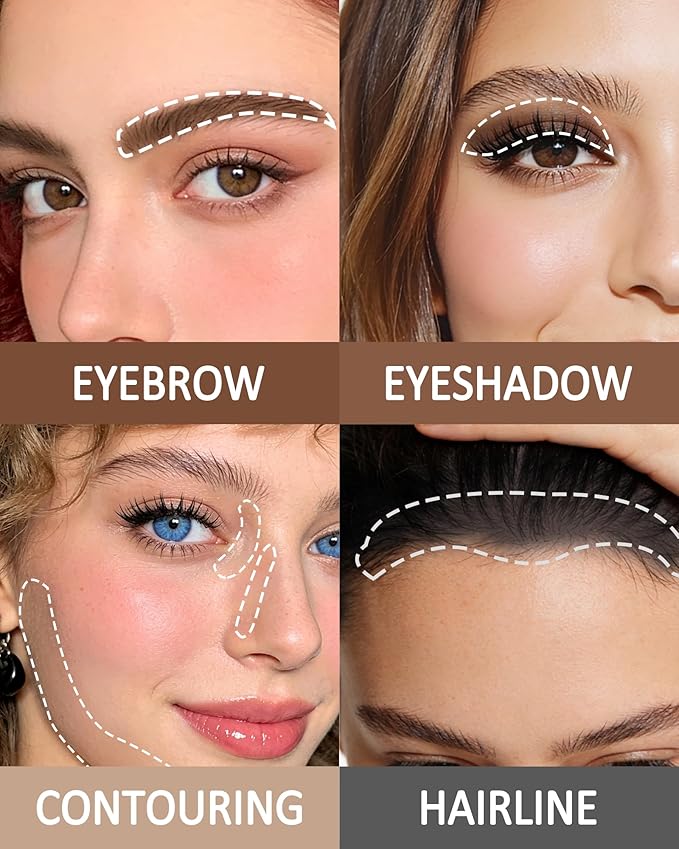 Eyebrow Powder Makeup Kit - Medium Brown+Grey, 2 Color Eye Brow Powder Palette Waterproof Long-Lasting Brow Filler, Lightweight, Easy Blend, Natural Full Look with Brush, maquillaje para cejas-02