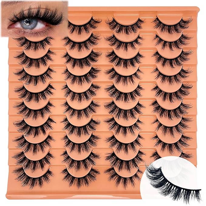 Fluffy Lashes Wispy Cat Eye Faux Mink Eyelashes C Curl 3D EyeLash Natural Look Cateye Lash Strips 16mm Long False Eyelashes Pack YH301