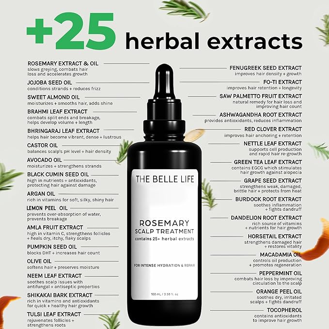 Sebastian Diaz THE BELLE LIFE Rosemary Hair Oil Scalp Treatment inspired by THE INNATE LIFE, 100ml 3.4 fl oz Nourishes and Supports Fuller-Looking Hair with Organic Rosemary Oil
