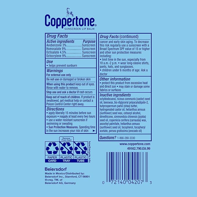 Coppertone Sport SPF 30 Lip Balm, Broad Spectrum SPF 30 Sun Protection With Jojoba and Shea Butter, Hydrates Lips, 0.17 Oz Stick