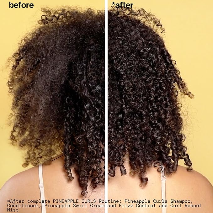 Pacifica Pineapple Swirl Curl Defining Cream – Bounce, Frizz Control & Curl Enhancer Styling Cream for Curly Hair & Wavy Hair – Coconut Oil & Hyaluronic Acid For No-Crunch Hold – Cruelty-Free – 4-oz