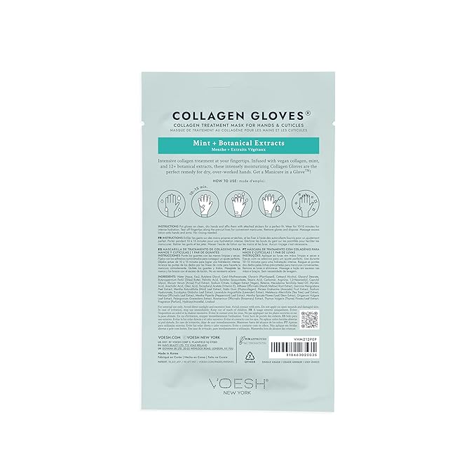 VOESH Collagen Gloves, Vegan Hand Masks, Peppermint 4 Pack, Moisturizing Hand Mask, Lotion Gloves, Hydrating Gloves, Hand Care, Spa Manicure Gloves, Dry Hand Treatment