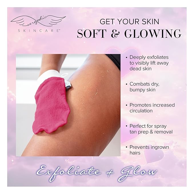 Seraphic Skincare Eternal Love Premium Exfoliating Mitt for Body 1pc – Exfoliating Glove & Body Scrubber for Shower Use, Deep Body Exfoliation, Dead Skin Removal & Self Tanner