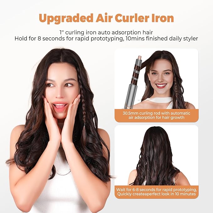 6 in 1 Hair Dryer Brush & Air Styler, Foldable High Speed Negative Ionic Hair Care Blow Dryer with Auto-Wrap Curlers, Hair Brush Blow Dryer Salon at Home, Straight, Dry,Curl, Travel Bag 110-120V