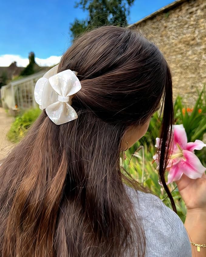 ACECHA Cute Bow Claw Clip - 3.1 Inch Sparkly Hair Claw Clips for Women, Non-slip Hairclips for Thin and Thick, Elegant Hair Accessories for Wedding Prom Party (White)