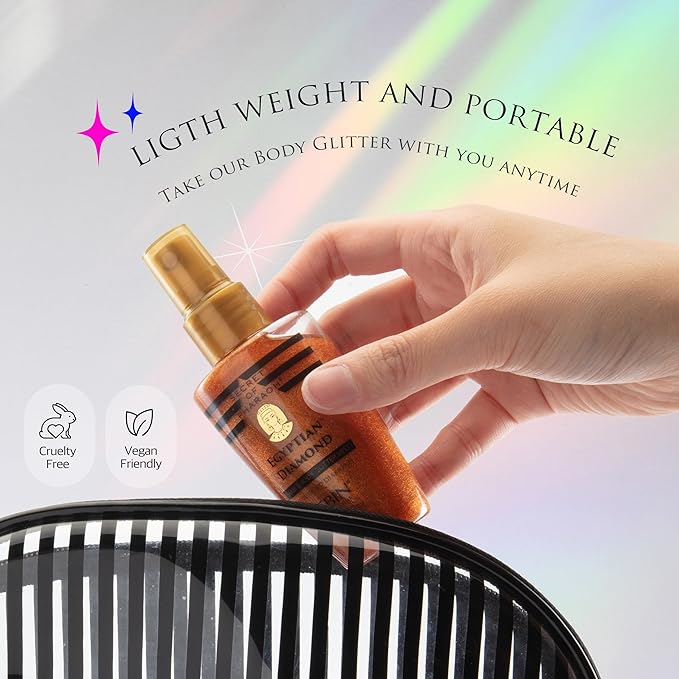 EBIN NEW YORK Egyptian Diamond Hair, Face & Body Glitter Mist - Gold 2.37oz | Quick-Drying, Long-Lasting Shiny Spray for Clothes, Rave, Festival, Travel Essentials | TikTok Trend Items