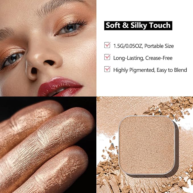 3-Color Single Eyeshadow Refill Set – Ivory, Champagne & Cool Brown, Matte & Shimmer, Highly Pigmented & Long-Lasting, 1.02” (26mm) Square Metal Pans, No Case, Fits Magnetic Palettes