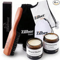 ZilberHaar - Beard Care Kit for Men - 1 Regular Beard Brush + 1 Beard Balm + 1 Moisturizing Cream + 1 Beard Bib - Stiff Boar Bristles and Beech Wood - Supplied in a Velvet Bag