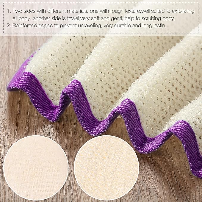Tatuo 5 Pcs Exfoliating Face and Body Wash Cloths Towel Weave Bath Exfoliating Scrub Massage Bath Cloth for Women and Men, 10.23 x 8.66 Inch(Purple Edge)