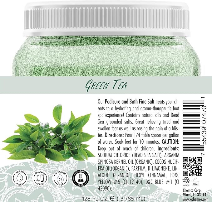 SPA REDI - Detox Foot Soak Pedicure and Bath Fine Salt, Green Tea, 128 Oz - Made with Dead Sea Salts, Argan Oil, Coconut Oil, and Essential Oil - Hydrates, Softens and Moisturizes