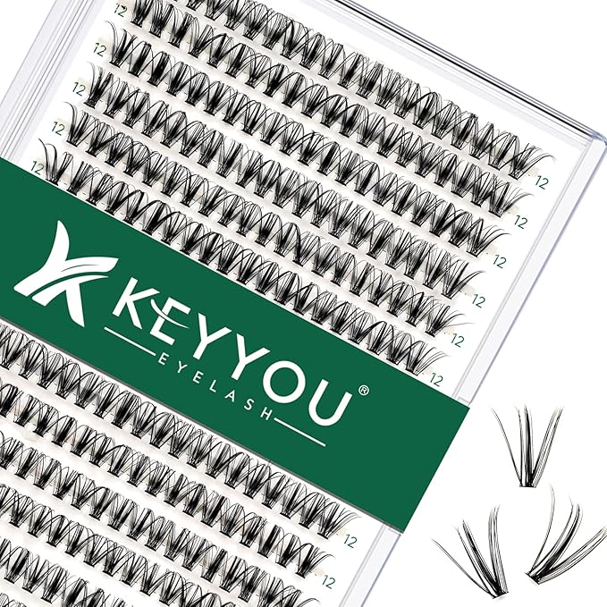 KEYYOU Lash Clusters 300pcs Individual Lashes, 30D 0.07D Curl 12mm DIY Eyelash Extension, Soft & Natural Volume Cluster Lashes with Large Tray