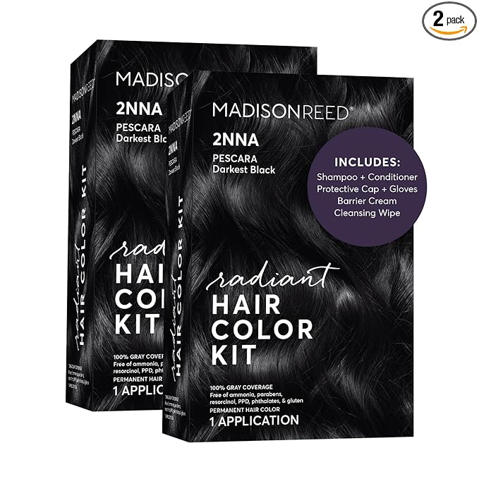 Madison Reed Radiant Hair Color Kit - 2NNA Darkest Cool Black with Ash Undertones (Pescara Black), Dimensional Gray Hair Blending Permanent Hair Dye, PPD-Free & Ammonia-Free, 2 Pack