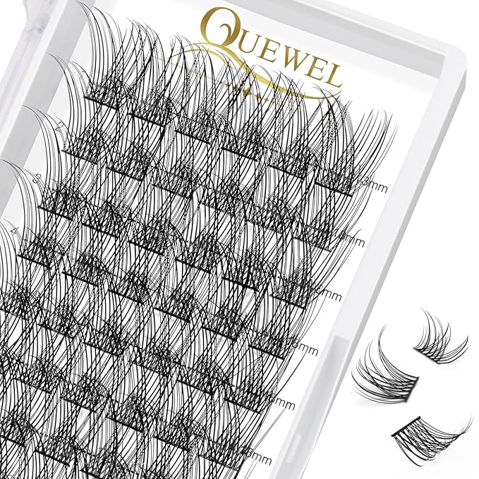 QUEWEL Cluster Lashes 72 Pcs Wide Stem Individual Lashes C/D Curl 8-16mm Length DIY Eyelash Extension False Eyelashes Natural&Mega Styles Soft for Personal Makeup Use at Home (Natural-D-18)