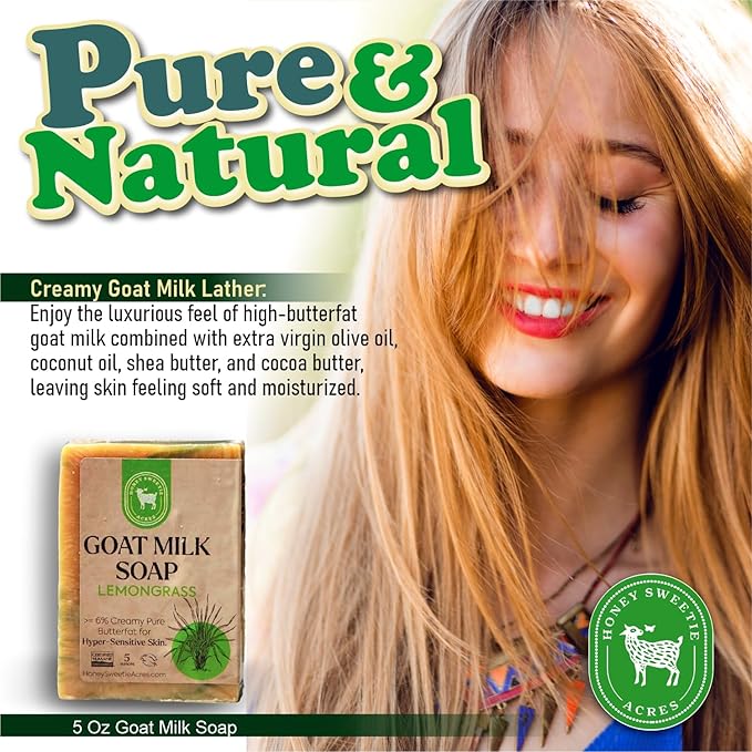 Honey Sweetie Acres Lemongrass Goat Milk Soap - Handmade 5 oz Bar, Made with Natural Ingredients, Moisturizing & Gentle, Made in the USA