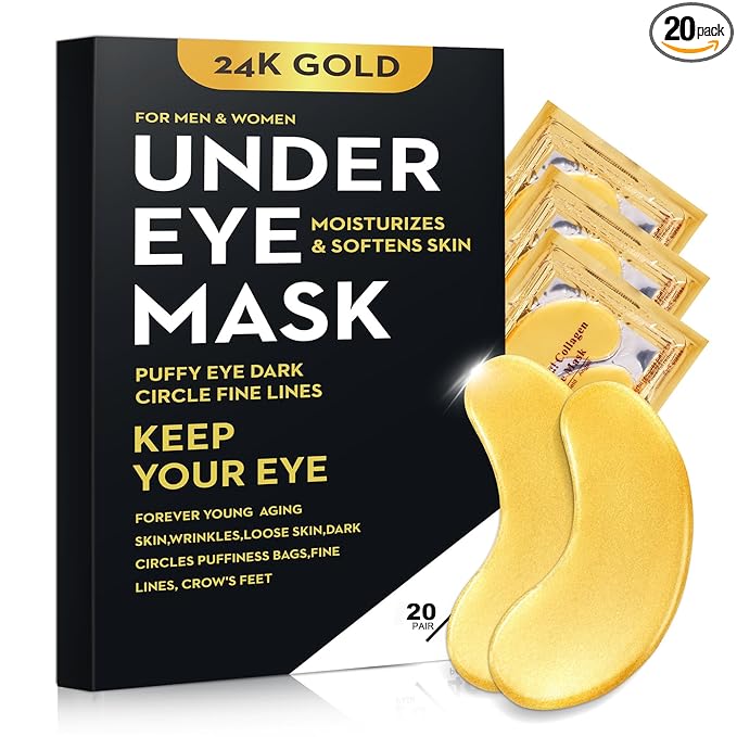 40 Pcs/20 Pairs 24K Gold Eye Mask Collagen Under Eye Mask Patches for Dark Circle Puffiness, Refresh, Revitalizing, Travel, Wrinkles, Gold Eye Patches