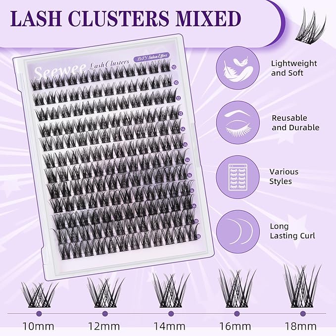 Wispy Lash Clusters 10-18mm Mix D Curl Lash Clusters 144pcs DIY Cluster Eyelash Extensions Individual Natural Lashes Cluster False Eyelash Clusters (S2 Lashes Only)