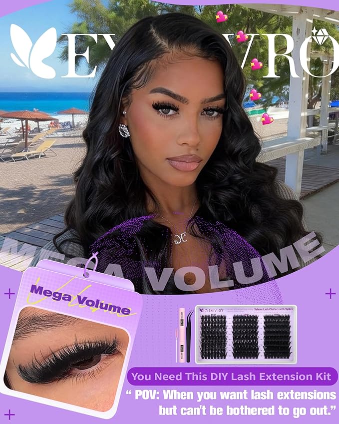 EYDEVRO Volume Lash Clusters Kit with Spikes Fluffy Eyelash Clusters Kit Manga Lash Clusters 180D260D300D Cluster Eyelash Extensions 12-18mm Mega Volume Thick Long D Curl Lash Extension Kit