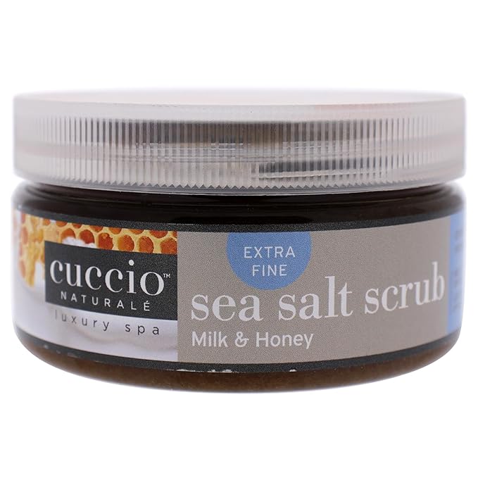 Cuccio Naturale Sea Salt Scrub - Extra Fine - Gently Exfoliates To Remove Dead Skin Cells - Leaves Skin Supple, Radiant And Youthful Looking - Paraben And Cruelty Free - Milk And Honey - 8 Oz