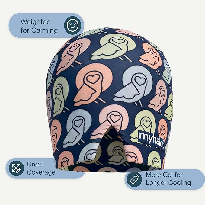 MyHalos® Children's Migraine Relief Cap - Kids Headache Relief for Fever, Bumps & Bruises - Cooling Gel Headache Ice Pack - Ice Pack Hat for Boo Boos - Cold Head Wrap (Multicolor)