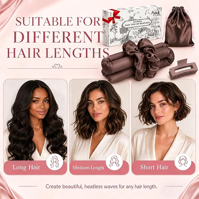 EnteromMuse Heatless Curls Overnight Satin Curling Set No Heat Hair Curler for Long & Short Hair, Heatless Curling Rod&Rollers for Soft Bouncy Curls Complete Kit with Storage Bag(Brown, Original)