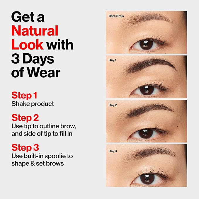 Revlon ColorStay 5-in-1 Semi-Permanent Brow Ink with Spoolie Brush, Waterproof, Transfer-Proof, Eyebrow Makeup, Easy to Remove, 351 Warm Brown Ink, 0.09 fl oz