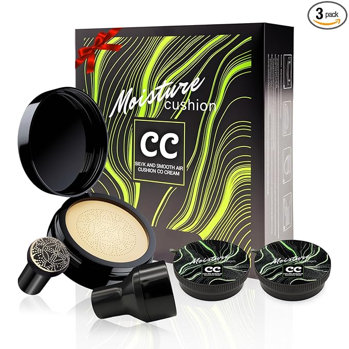 Mushroom Head Air Cushion CC Cream - BB Cream Face Makeup Foundation for Mature Skin Moisturizing Concealer Brighten Long-Lasting, Even Skin Tone for All Skin Types (3PCS Natural (Gift Set))