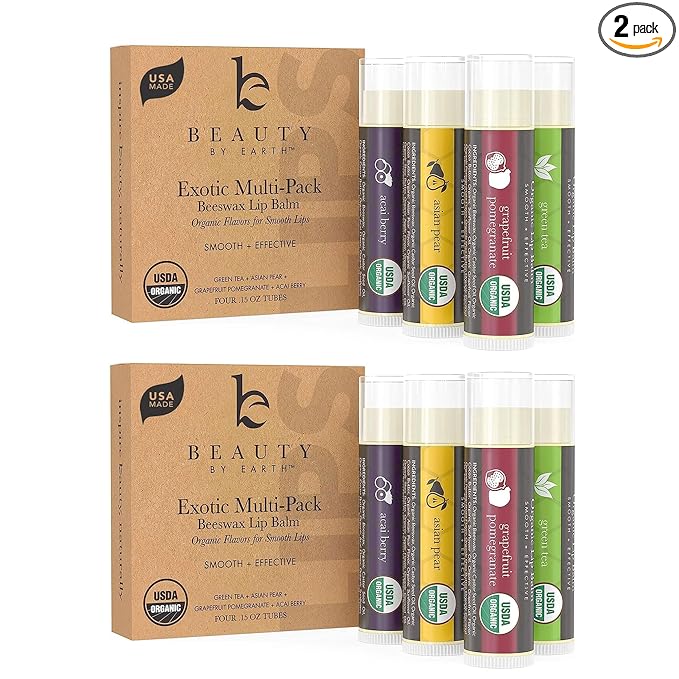 USDA Organic Lip Balm - USA Made with Natural Ingredients, 4 Pack Multi Flavor Lips Moisturizer, Moisturizing Lip Care, Beauty Gifts & Small Birthday Gifts, Moisturizer Chapstick Care for Dry Lips