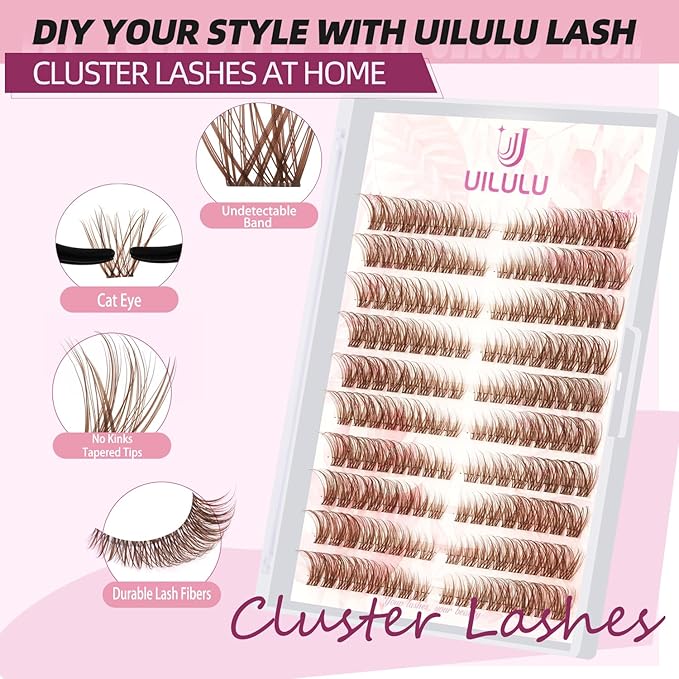 Brown Lash Clusters Natural Lash Extensions Wispy Eyelash Clusters 160pcs D Curl Left&Right Cluster Eyelashes Extensions Individual Cluster Lashes (U16 Lash Only)