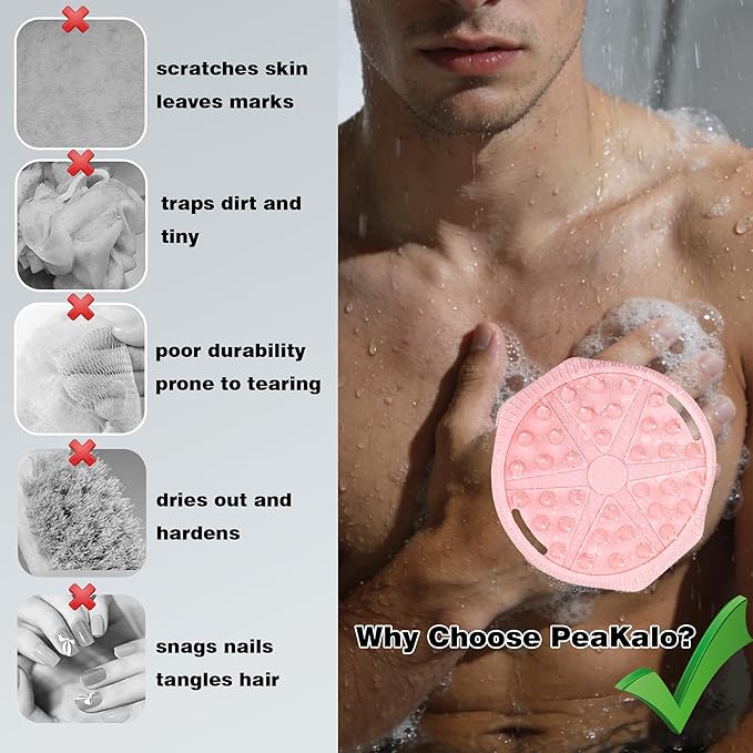 Silicone Body Scrubber for Men Women, Dual-Sided Bath Brushes Gentle Exfoliating Body Scrubber Scalp Massager for Deep Cleansing, Soft Silicone Loofah Body Washing Brushes (Black+Pink)