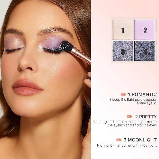 FV Natural Finish Eyeshadow Palette, 4 Matte & Metallic High Pigment Shades, Long-Lasting Eye Shadow Palette Makeup, Crease-Proof, Blendable Eye Makeup (Purple)