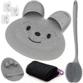 Manmihealth Extra-Large Shower Foot Scrubber Mat with Non-Slip Suction Cups, Silicone Body Scrubber with Long-Handle, Shower Bath Glove, Bath Sponge Net Combation (Gray)