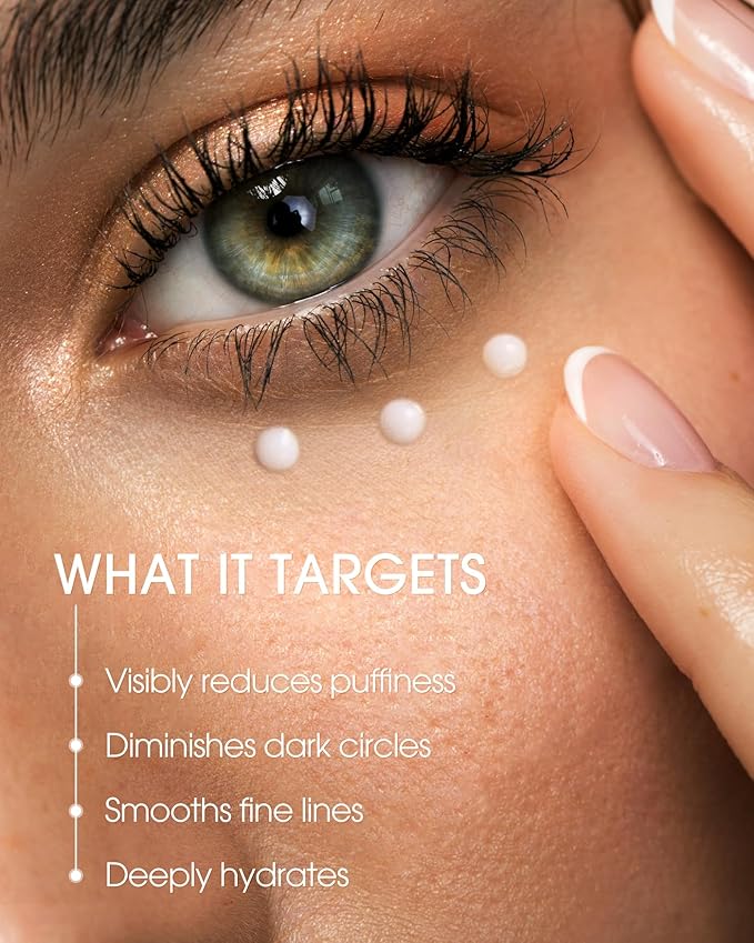 Eye Cream with 6% High-purity Caffeine & 1% Bakuchiol, Under Eye Cream for Dark Circles, Puffiness, Fine Lines, Anti Aging, Wrinkles, Eye Bags Treatment for Women & Men with 360° Roller, 0.57oz