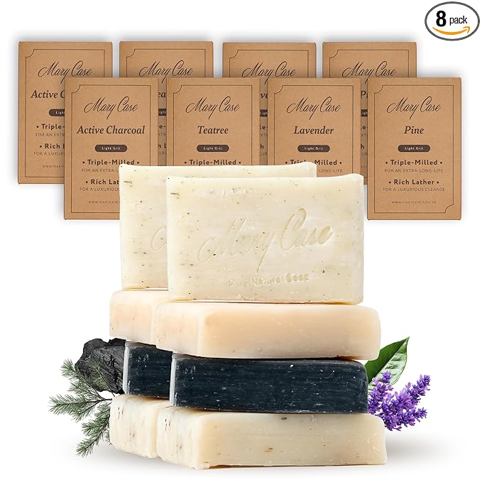Mary Case Variety Bar Soap Set of 8 | Lavender, Pine Tar, Tea Tree & Charcoal Natural Soap Bars | Vegan Bath Soap for Men & Women | Deep Hydrating & Nourishing Skin Care Collection