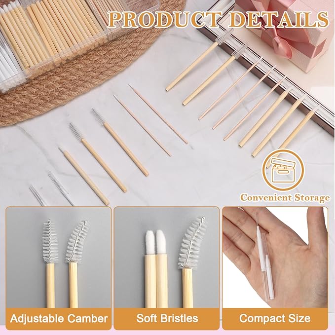 230 Pcs Brow Lamination Supplies with Plastic Box Wooden Micro Eyebrow Brush Spoolies Disposable Lip Applicators Eyelash Brush Mascara Wands Micro Swabs Brow Lamination Kit for DIY Eyelash Lift