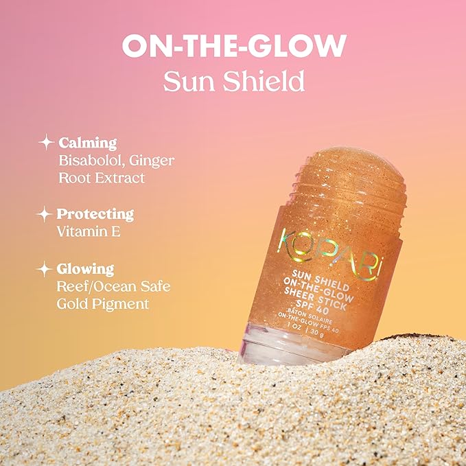 Kopari Rose Gold Sunglaze Sheer Body Mist Sunscreen SPF 42 & Sun Shield On-The-Glow Sheer Sunscreen Stick SPF 40