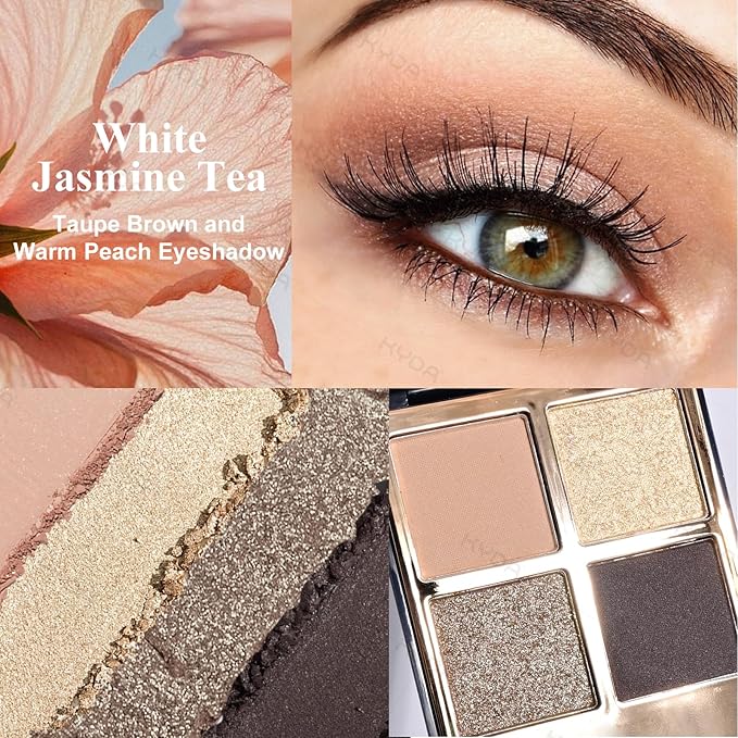 KYDA 4 Colors Eyeshadow Palette, Matte Taupe Brown Eyeshadow, Warm Peach Eyes Shadow, Shimmer Pearl Golden Brown Eyes Palette, Ultra-fine Lightweight, High Pigment Eyes Glitter Makeup