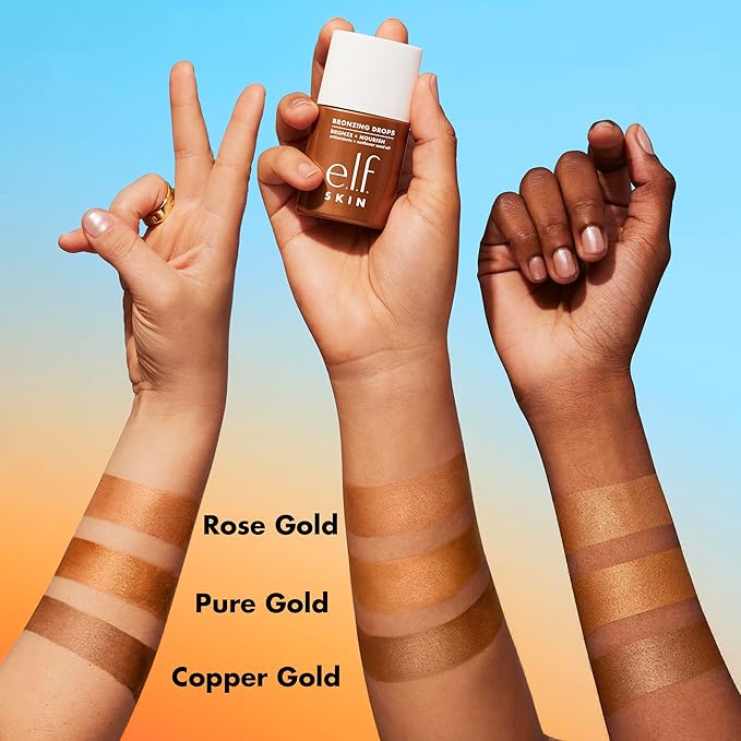 e.l.f. SKIN Bronzing Drops Mini, Liquid Face Tinted Serum with Vitamin E & Sunflower Oil, Vegan & Cruelty-Free, Fair Gold
