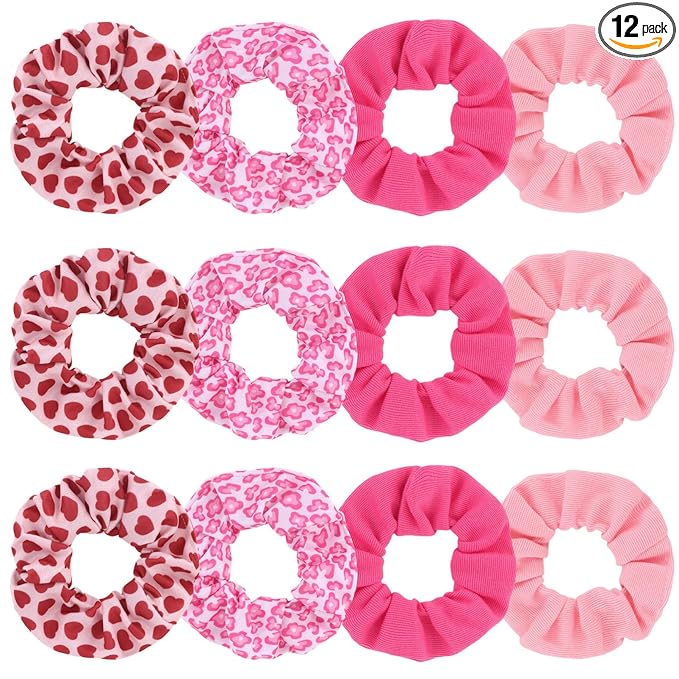 Silk Satin Scrunchies for Women Girls 12 PCS Valentine Hair Scrunchies Silk Satin Hair Ties for Thick Hair Bulk Hair Ties Hair Accessories