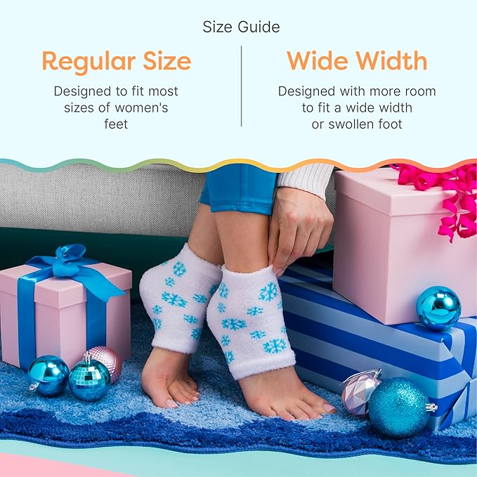 ZenToes Moisturizing Socks for Cracked Heel Treatment, Vitamin E, Olive Oil and Jojoba Oil Infused Heel Socks, Spa Gifts for Women, Mothers Day Gifts (White & Blue Snowflake, Regular)