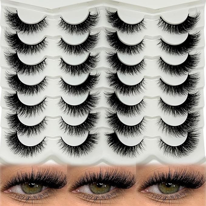 Cat Eye Lashes Natural Look Wispy Short Fluffy Fox Eye Lashes Strip Soft C Curl Natural Faux Mink Cateye Lash Strips Fake Eyelashes Bulk 14 Pairs