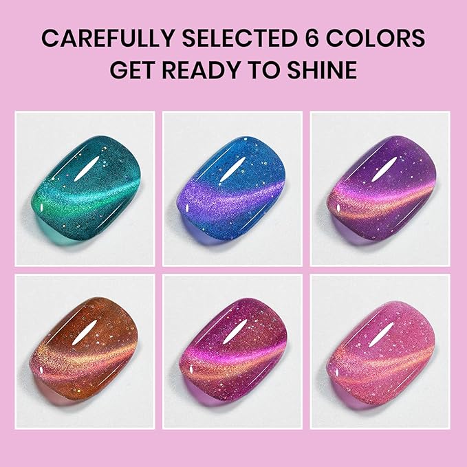 Magnetic Glitter Cat Eye Nail Polish Set, Quick Dry Cateye Nail Polish Non Gel, Multi-Color Holographic Nail Lacquer with Magnet High Glossy DIY Salon for Women Girl