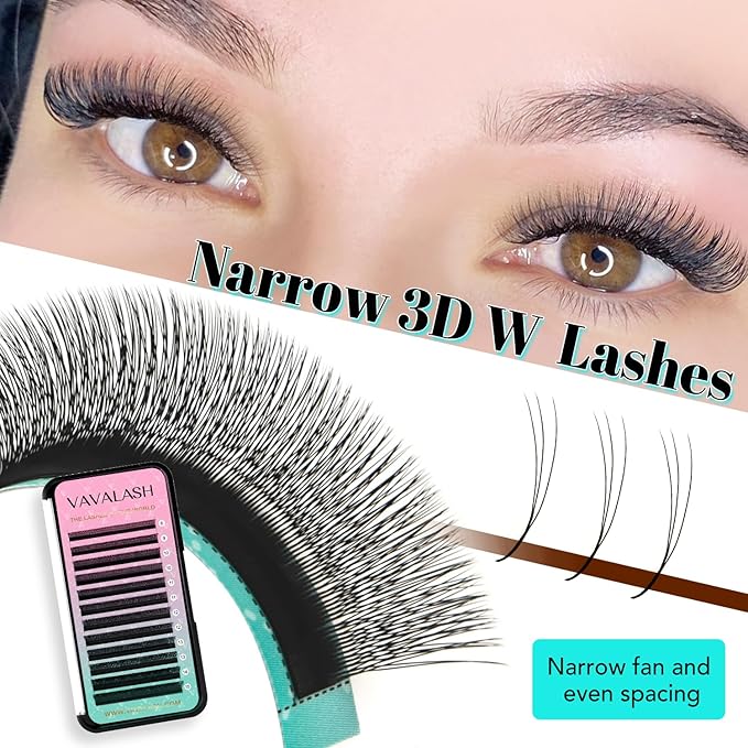 VAVALASH Narrow 3D W Lash Extension 0.07 D Curl W-shaped Eyelash Extensions Matte Black Volume Small Spacing 3D Lash fans W Lashes(Narrow-3D-0.07-D-8-15mm)