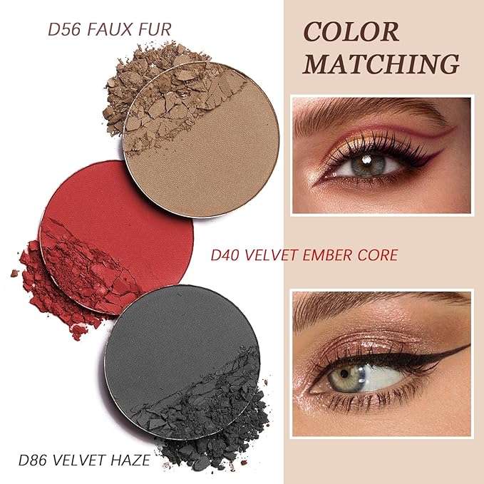 Refillable Eyeshadow Palette - Matte/Glitter/Duo-Chrome Pressed Powder & Cream Formula, Neutral/Shimmer/Smokey Multichrome, Travel-Friendly Iron Pan Refills (Matte, D56)