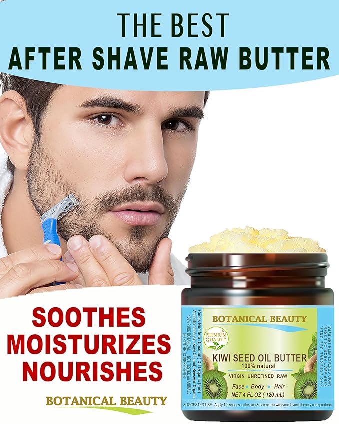Botanical Beauty KIWI SEED OIL BUTTER RAW VIRGIN UNREFINED Cold Pressed for Face, Body, Hair, Nails, Skin, Hands, Rich in vitamin E, Vitamin C (8 Fl Oz)