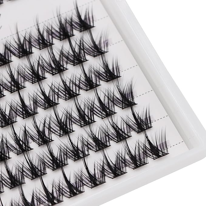 12rows-Large Tray Mixed 8-10-12-14-16mm/Mixed 14-15-16mm/Mixed14mm-16mm/Mixed 18-20mm Wide Stem Individual False Eyelashes Dramatic Black Cluster Eyelashes (MY008-12-14MM MIX)