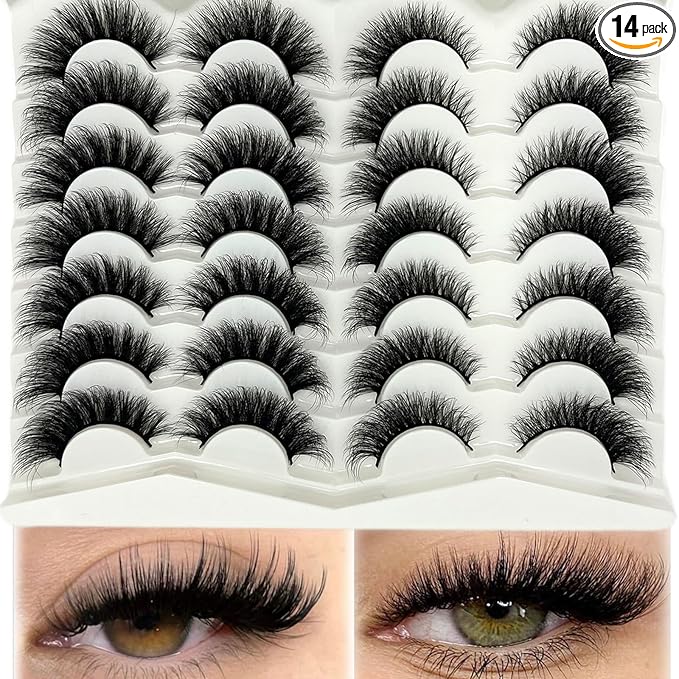 Cat Eye Lashes Fluffy Soft Faux Mink Full Strip Lashes Pack, C Curl Cateye Fake Eyelashes Natural Look, Wispy False Eyelashes Pack 2 Styles